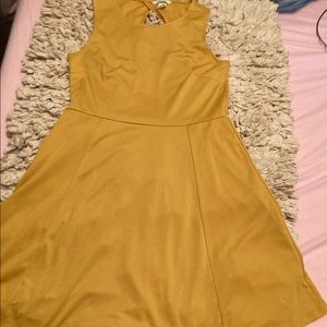H&M Yellow Open Back Fit Flare Mini Dress